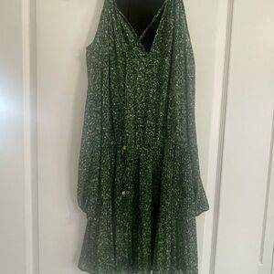 Michael Kors green print cold shoulder dress